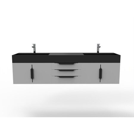 Castello USA Amazon 72" Gray Wood Floating Vanity with Black Top and Black Trim